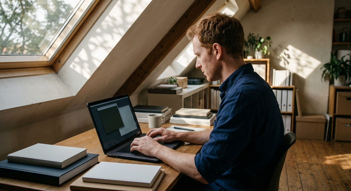 A person working remotely in a home office