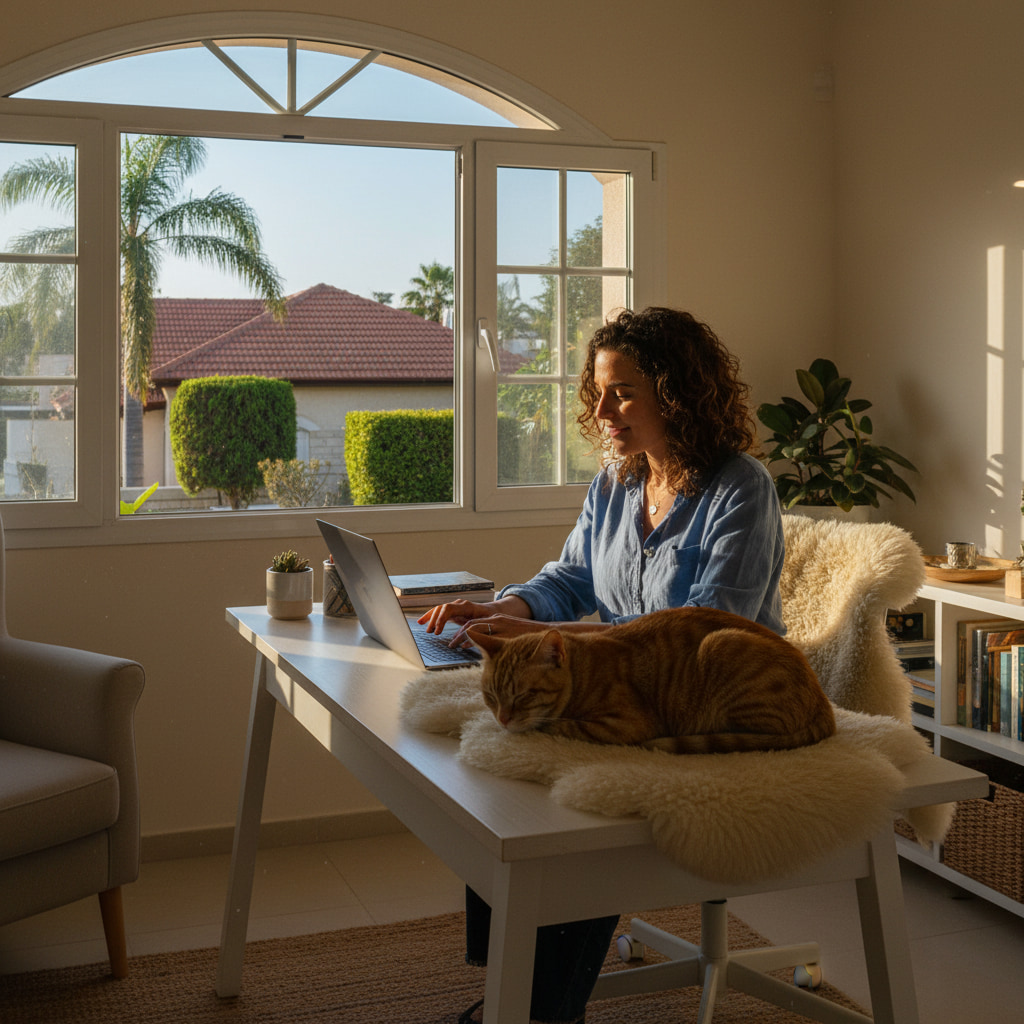 Remote worker in a home office in Gan Yavne