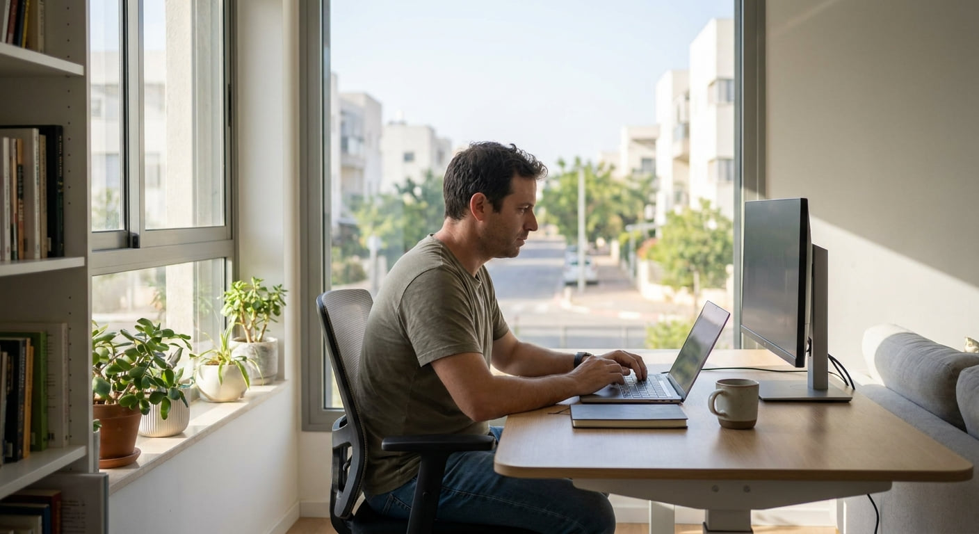 Remote worker in a home office in Kiryat Ono