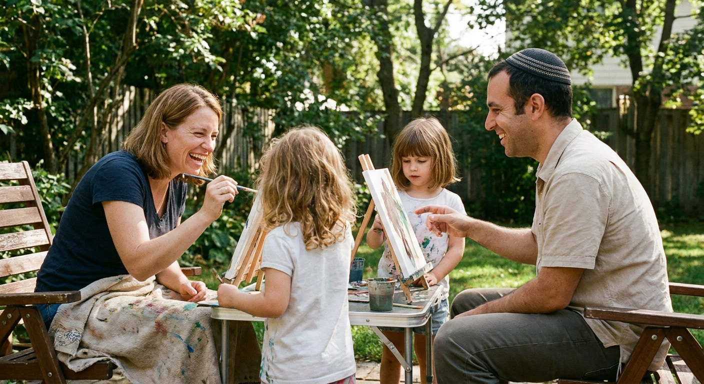 Family enjoying suburban life