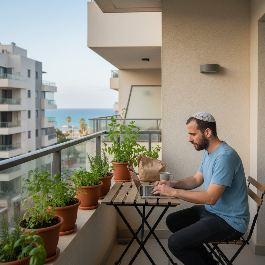 Remote worker in a home office in Nahariya