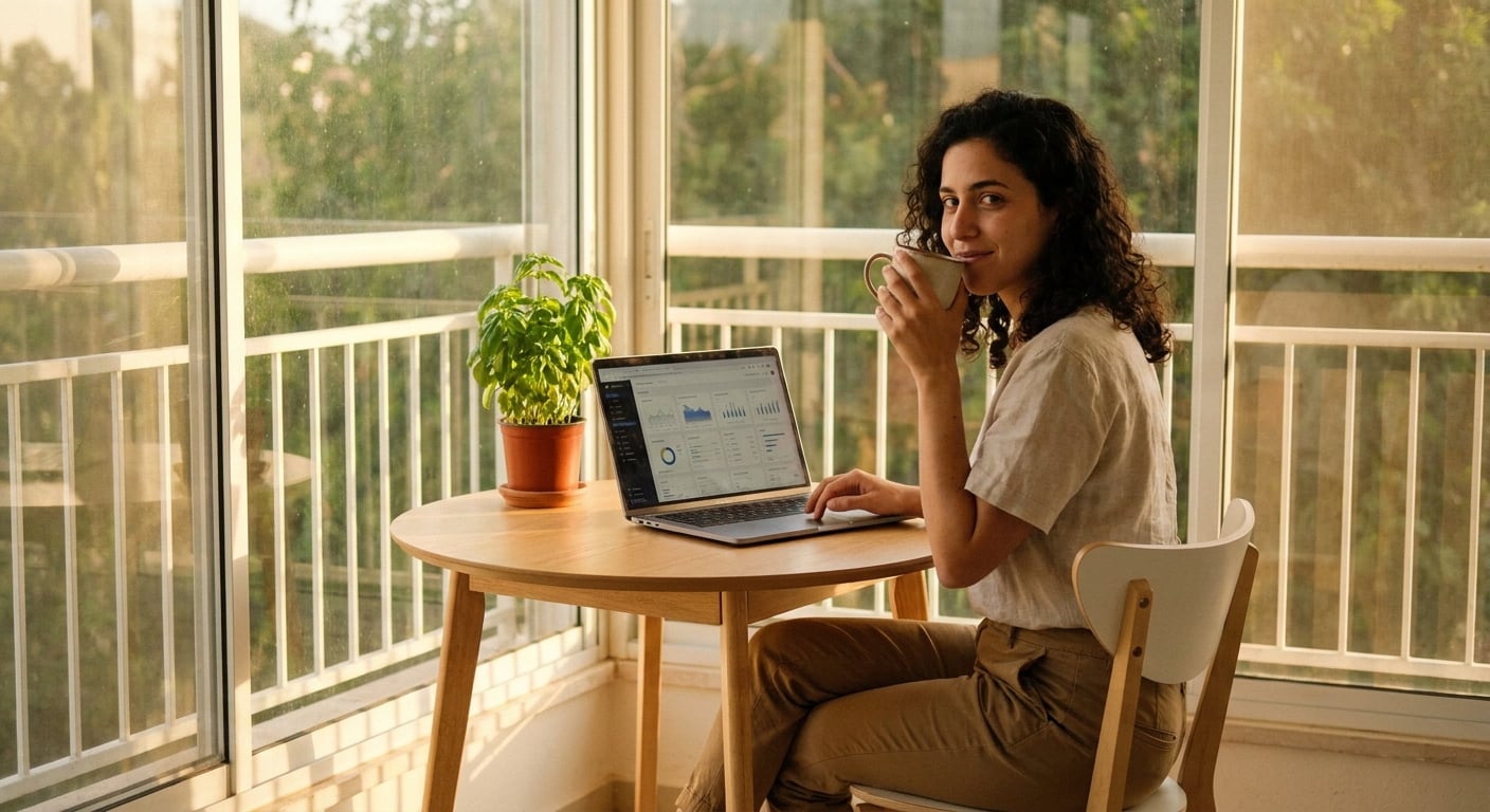 Remote worker in a peaceful setting in Emek Hefer