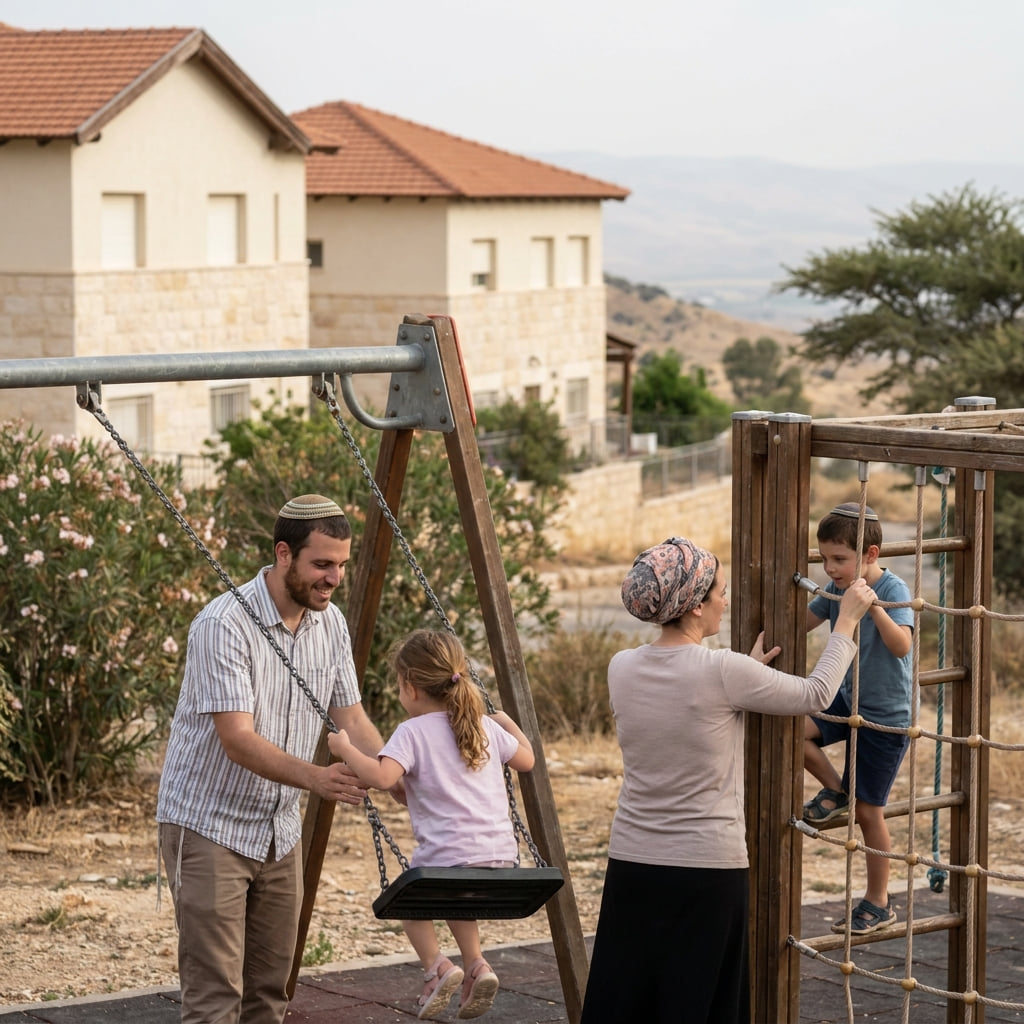 Family enjoying community life in Maale Efraim
