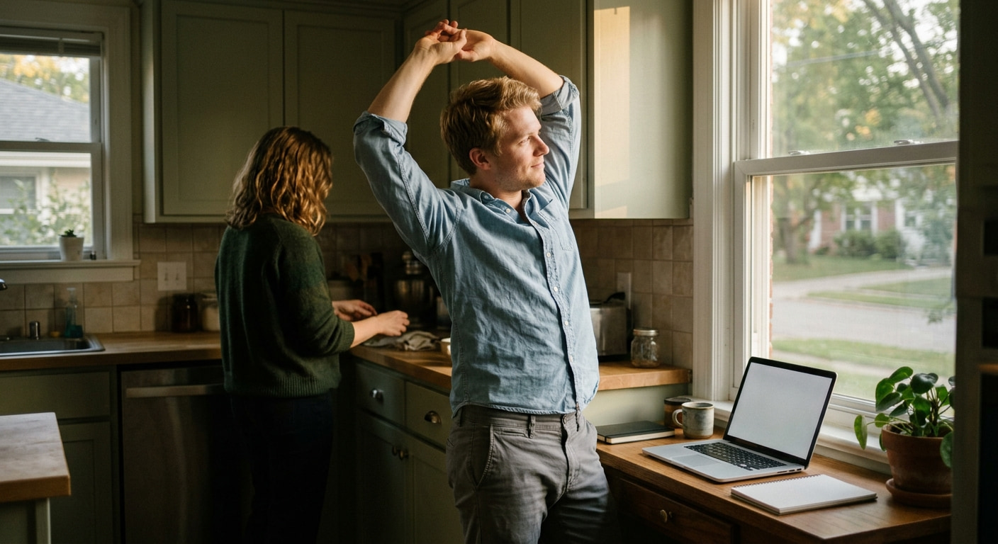 Remote worker in a home office in Sufa