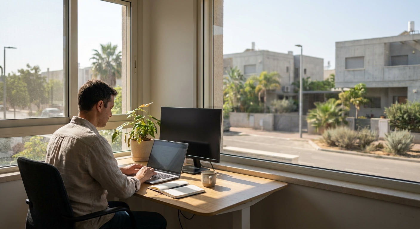 Remote worker setting up in Kiryat Ata